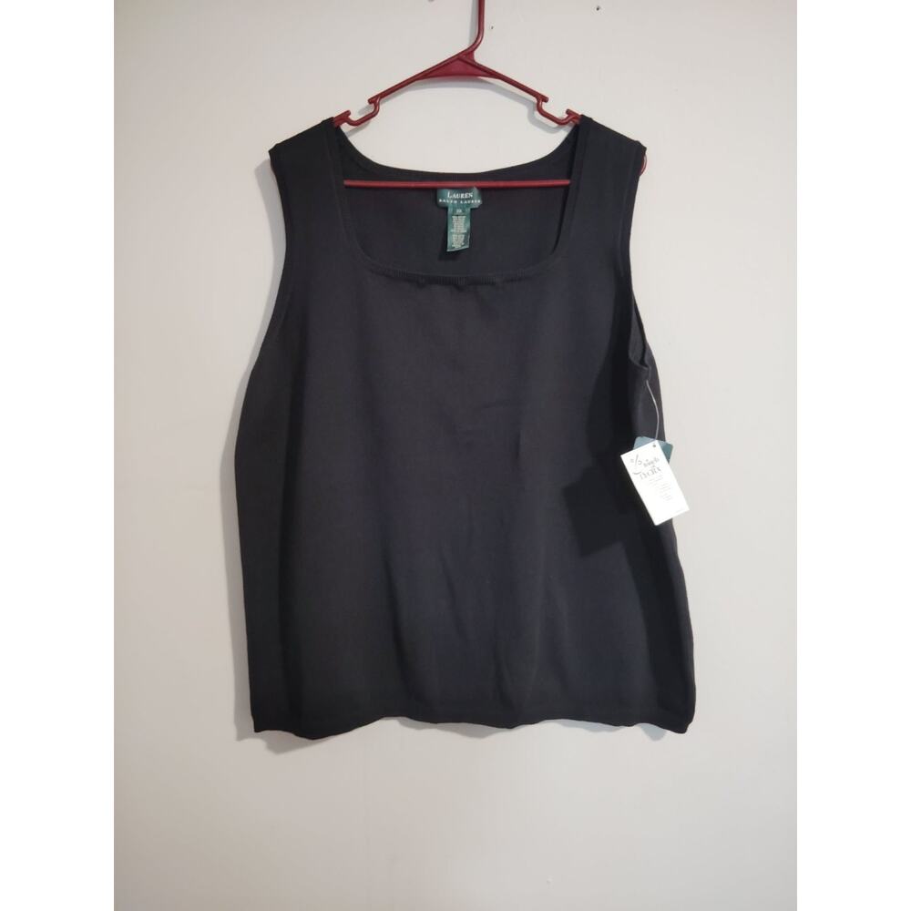 Lauren Ralph Lauren Women' Classic Square Neckline Black Sleeveless Blouse Sz 3X